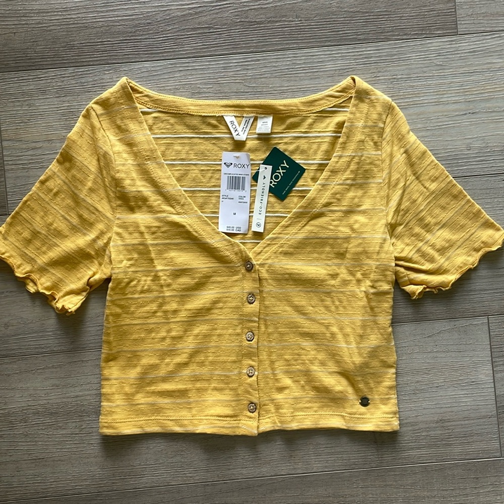 Roxy Uncomplicated Mind Stripe, crop top in yellow, sz. Medium